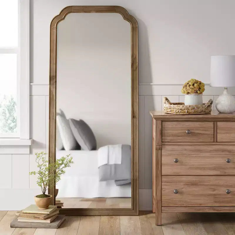 Miroir en bois naturel de style campagnard français, 76 x 178 cm, à poser
