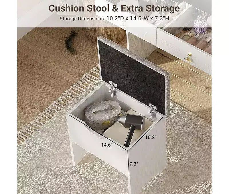 Coiffeuse avec miroir, Petites coiffeuses de maquillage avec 2 tiroirs, Coiffeuse pour filles femmes avec tabouret de rangement Chambre à coucher