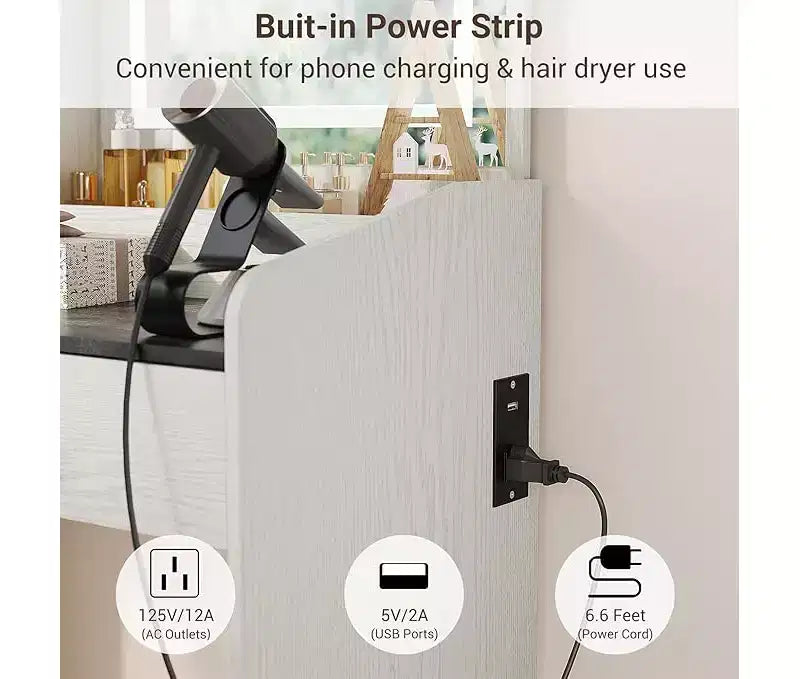 Coiffeuse avec miroir, Petites coiffeuses de maquillage avec 2 tiroirs, Coiffeuse pour filles femmes avec tabouret de rangement Chambre à coucher