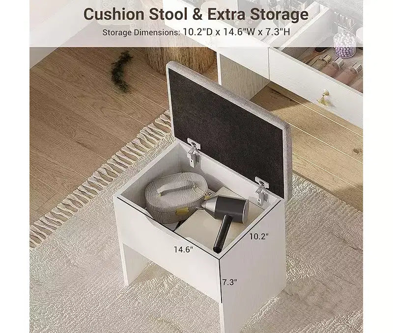 Coiffeuse avec miroir, Petites coiffeuses de maquillage avec 2 tiroirs, Coiffeuse pour filles femmes avec tabouret de rangement Chambre à coucher