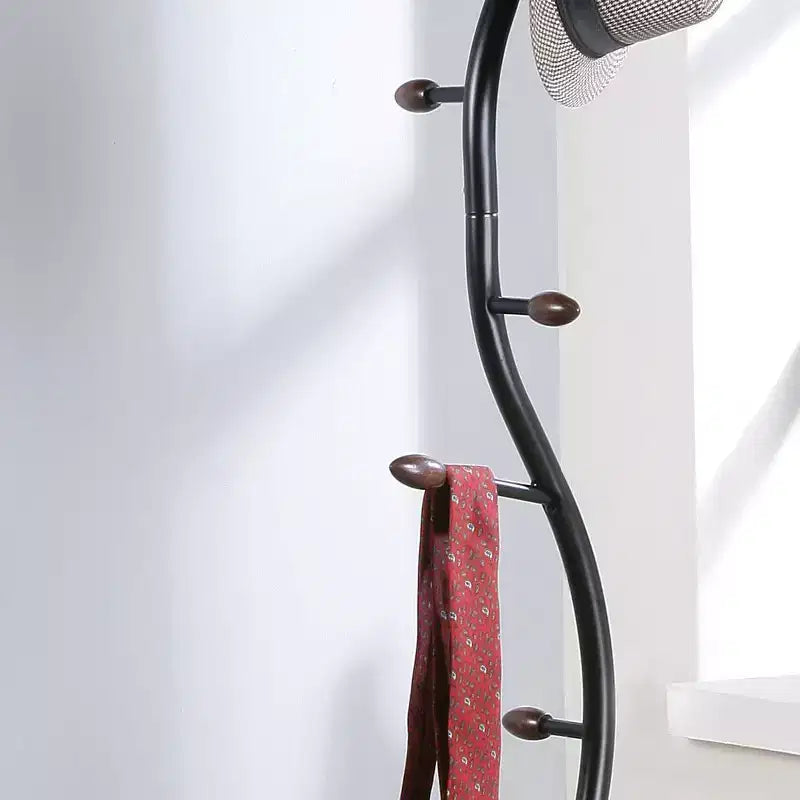 Porte-manteau moderne en métal à 9 crochets, portemanteau courbé avec base ronde lourde, arbre d'entrée pour manteaux, chapeaux, parapluies, petites choses, noir