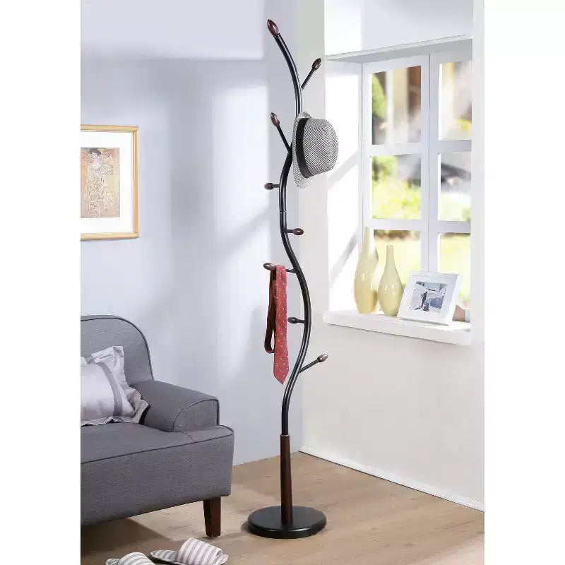 Porte-manteau moderne en métal à 9 crochets, portemanteau courbé avec base ronde lourde, arbre d'entrée pour manteaux, chapeaux, parapluies, petites choses, noir