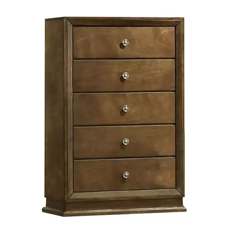 Royal Hampton 5 Drawer Tall Dresser Chest, Transitional, Walnut Brown Solid Wood