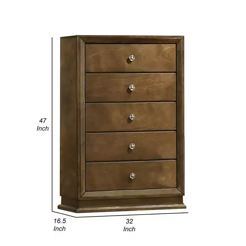 Commode haute à 5 tiroirs, style transitoire, bois massif noyer brun