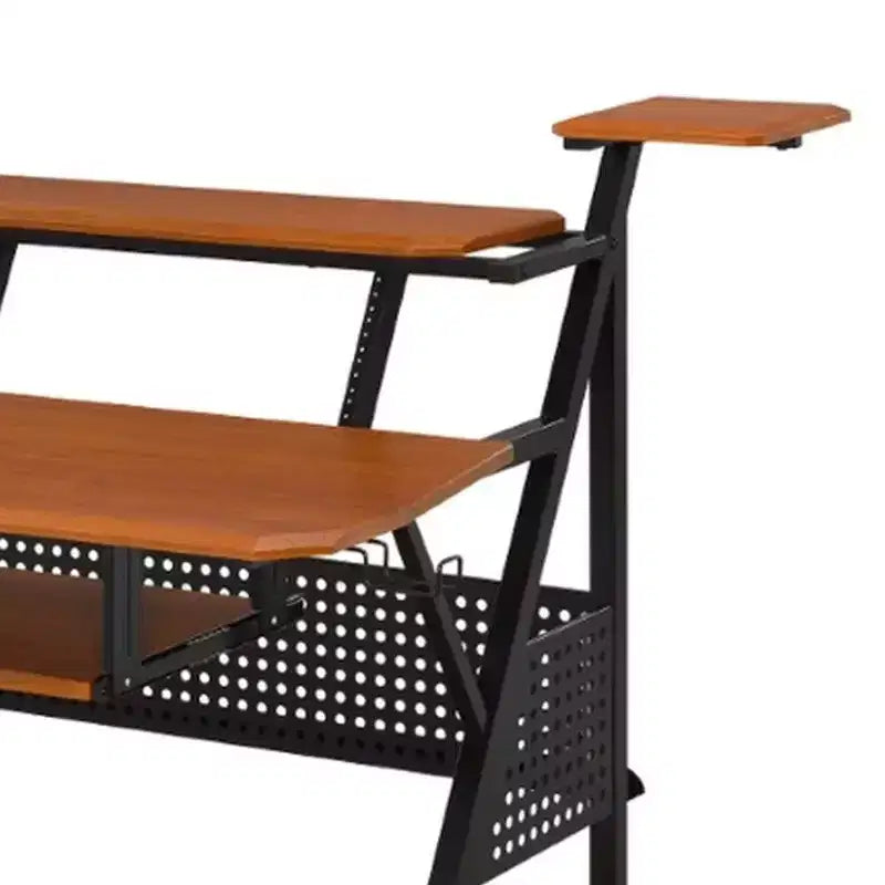 Station de studio Wood Music Desk, étagères avec plateau clavier, noyer