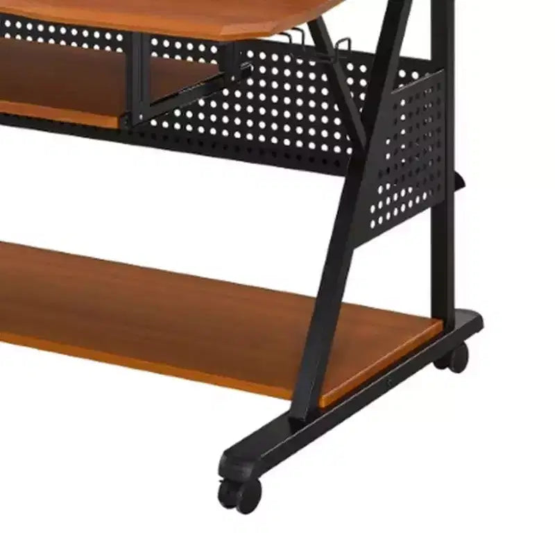 Station de studio Wood Music Desk, étagères avec plateau clavier, noyer