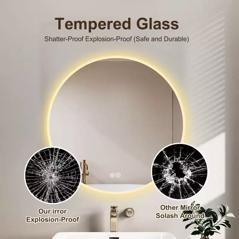 Miroir de courtoisie mural rond de 24 pouces avec éclairage DEL, fonction anti-buée, température de couleur réglable et intensité variable