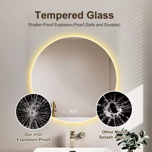 Miroir de courtoisie mural rond de 24 pouces avec éclairage DEL, fonction anti-buée, température de couleur réglable et intensité variable