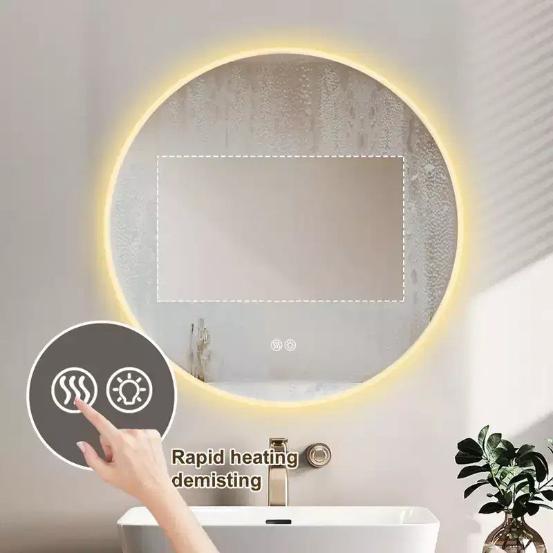 Miroir de courtoisie mural rond de 24 pouces avec éclairage DEL, fonction anti-buée, température de couleur réglable et intensité variable