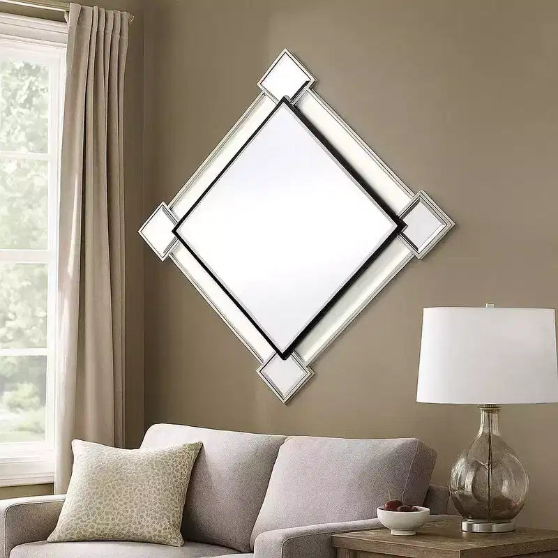 Royal Hampton Diamond Shaped Beveled Accent Wall Mirror with Mirror Inserts, Silver