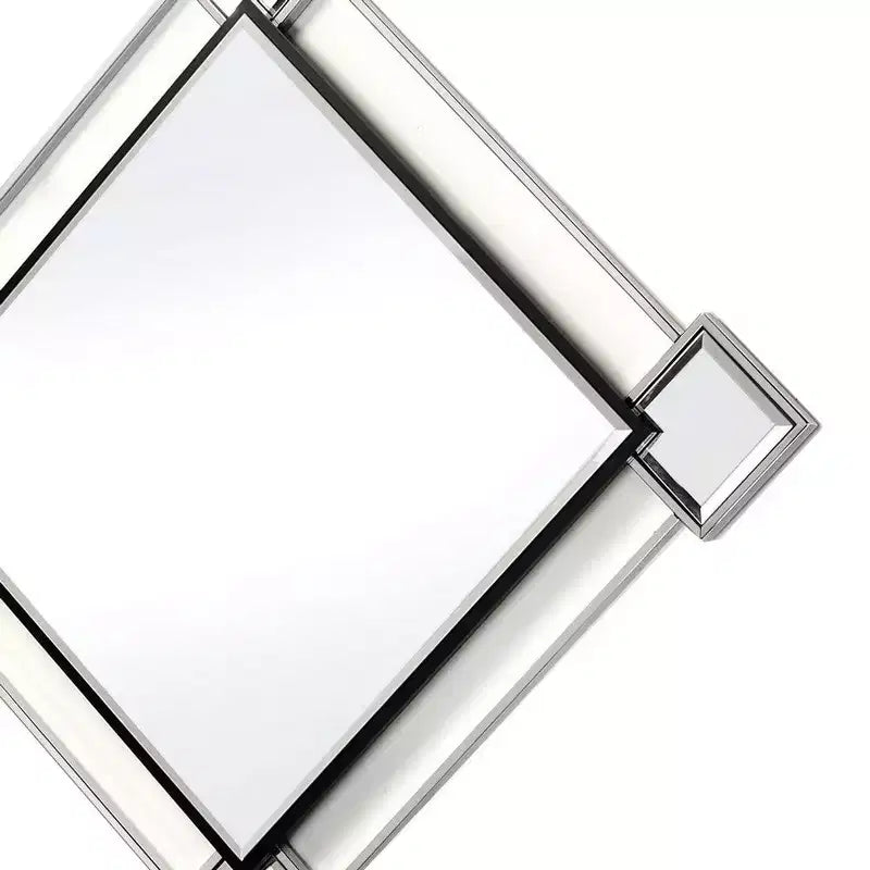 Miroir mural décoratif biseauté en forme de losange avec inserts de miroir, argenté