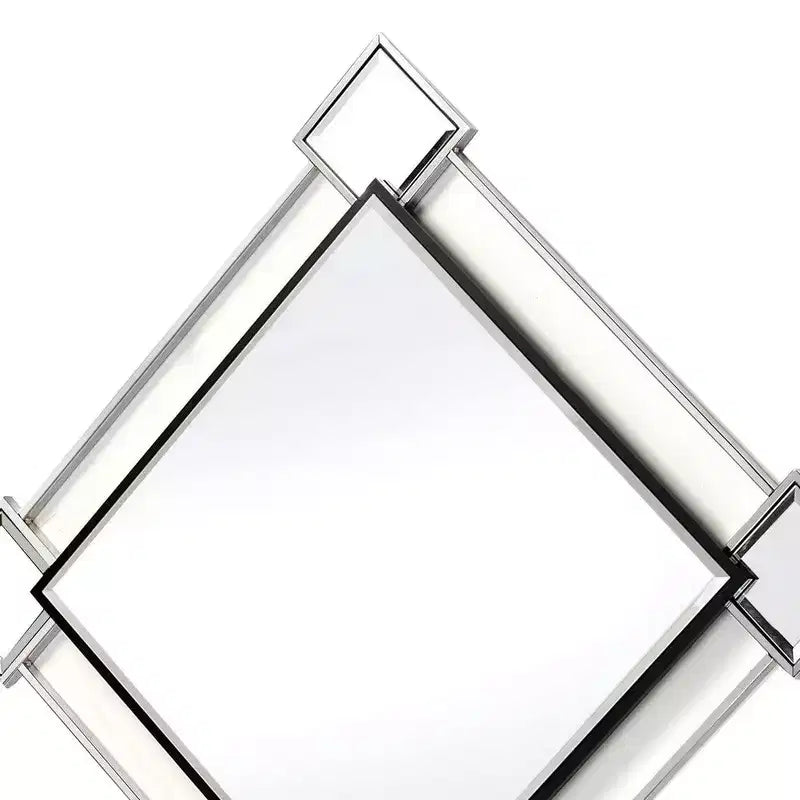 Miroir mural décoratif biseauté en forme de losange avec inserts de miroir, argenté