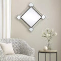 Miroir mural décoratif biseauté en forme de losange avec inserts de miroir, argenté