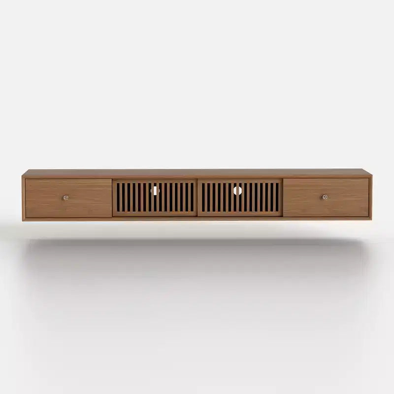 Meuble TV mural moderne, grand meuble TV flottant de 200 cm avec portes coulissantes à grille et tiroirs doubles pour le rangement
