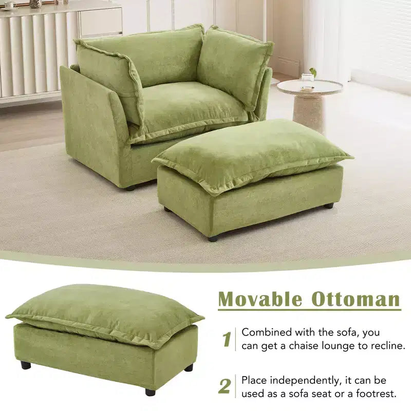 Fauteuil Canapé Moderne avec Ottoman Chaise Rembourrée Confortable pour Salon et Chambre