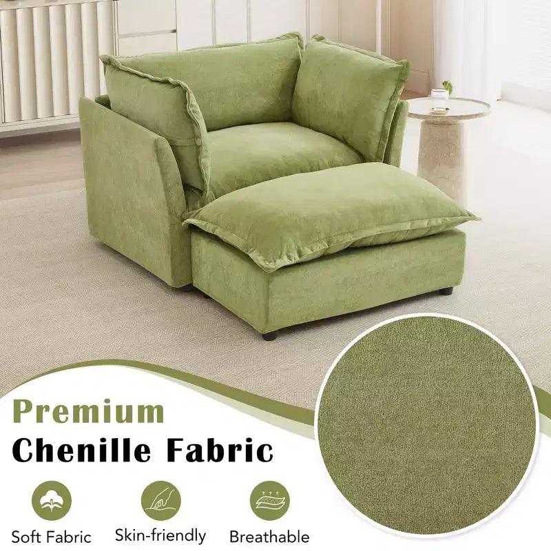 Fauteuil Canapé Moderne avec Ottoman Chaise Rembourrée Confortable pour Salon et Chambre