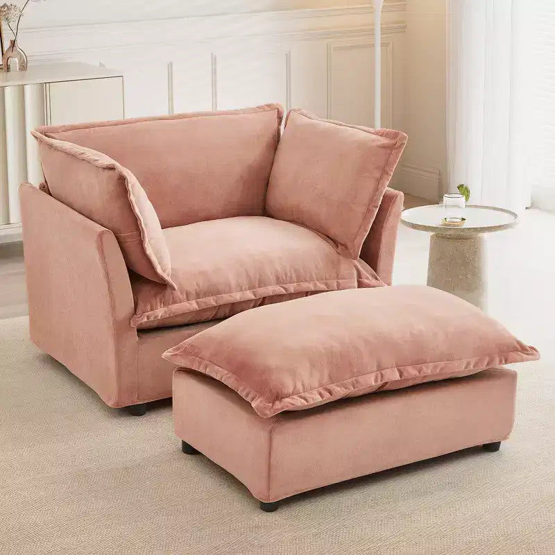 Fauteuil Canapé Moderne avec Ottoman Chaise Rembourrée Confortable pour Salon et Chambre