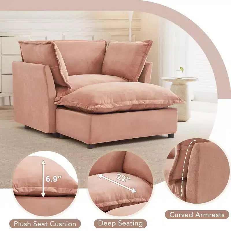 Fauteuil Canapé Moderne avec Ottoman Chaise Rembourrée Confortable pour Salon et Chambre