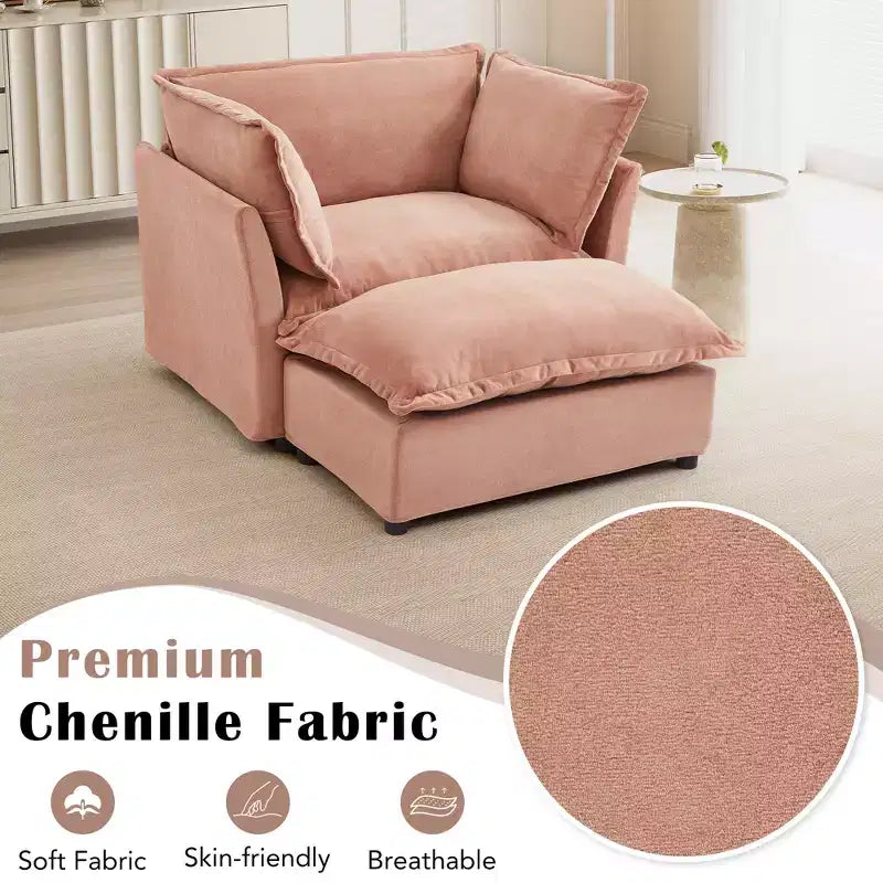 Fauteuil Canapé Moderne avec Ottoman Chaise Rembourrée Confortable pour Salon et Chambre
