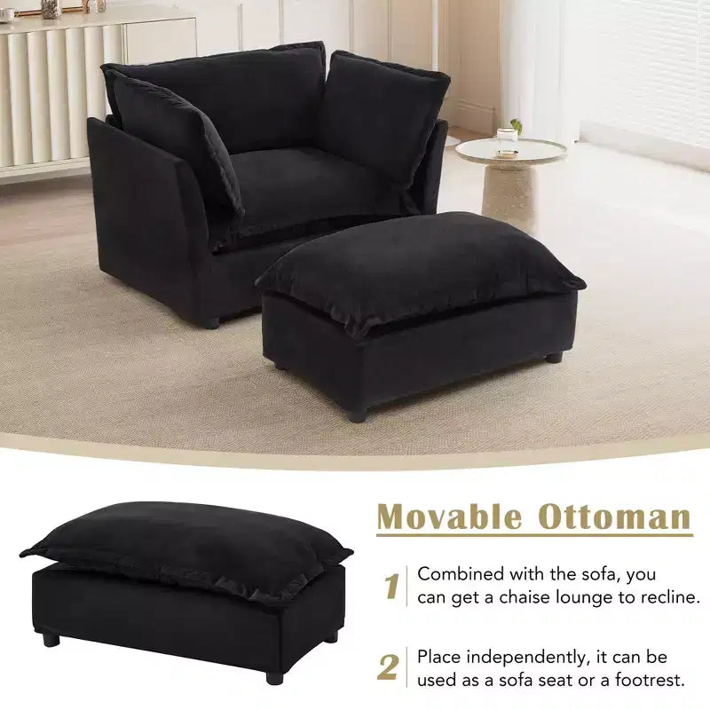 Fauteuil Canapé Moderne avec Ottoman Chaise Rembourrée Confortable pour Salon et Chambre