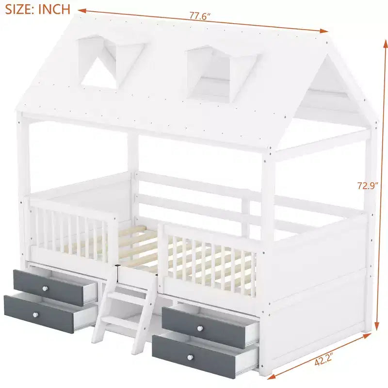 Lit mezzanine en bois avec tiroirs de taille jumelle/double