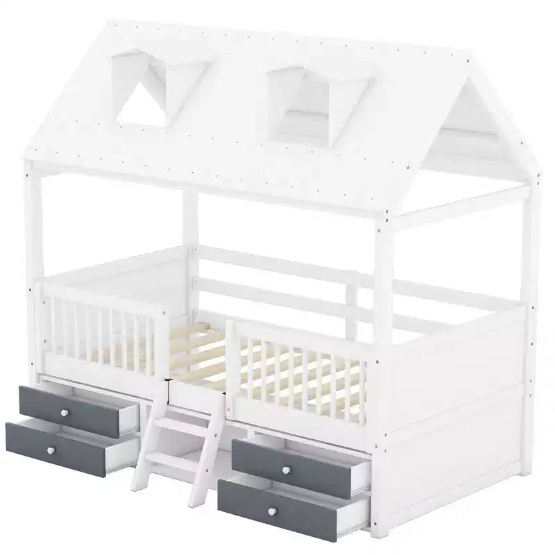 Lit mezzanine en bois avec tiroirs de taille jumelle/double