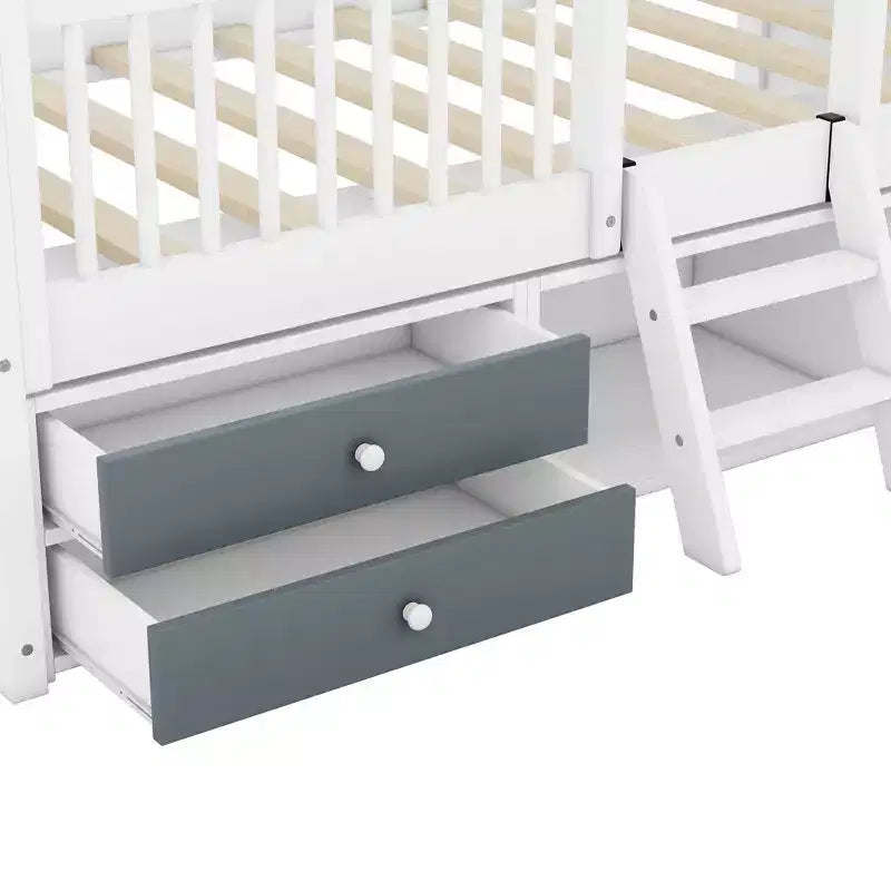 Lit mezzanine en bois avec tiroirs de taille jumelle/double