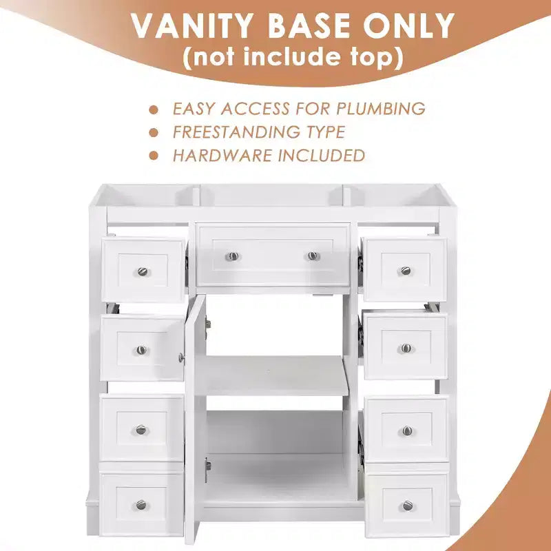 Meuble sous-vasque sans lavabo 1 porte 6 tiroirs Blanc