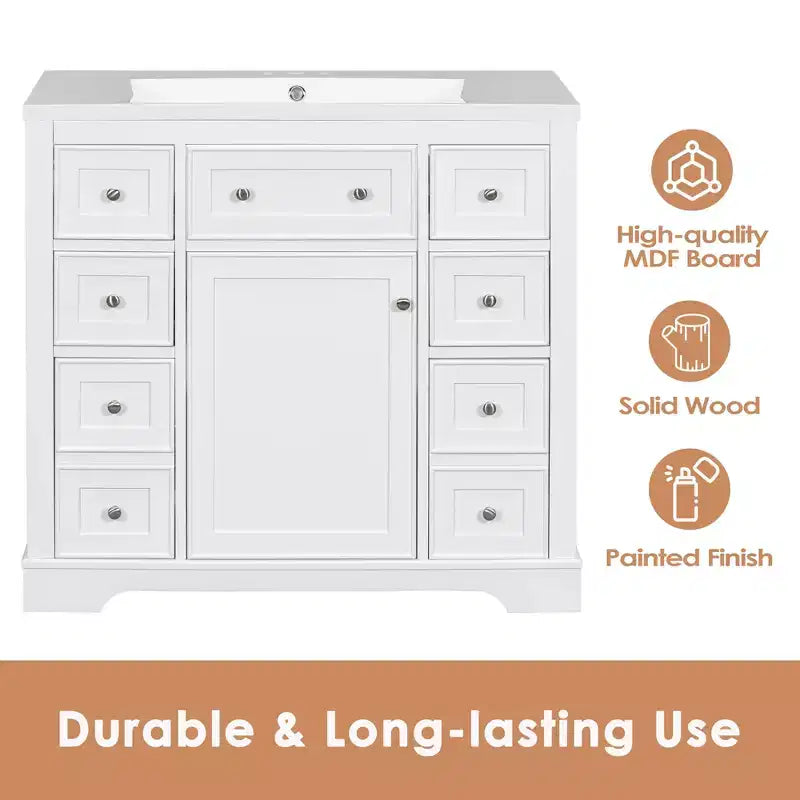 Meuble sous-vasque sans lavabo 1 porte 6 tiroirs Blanc