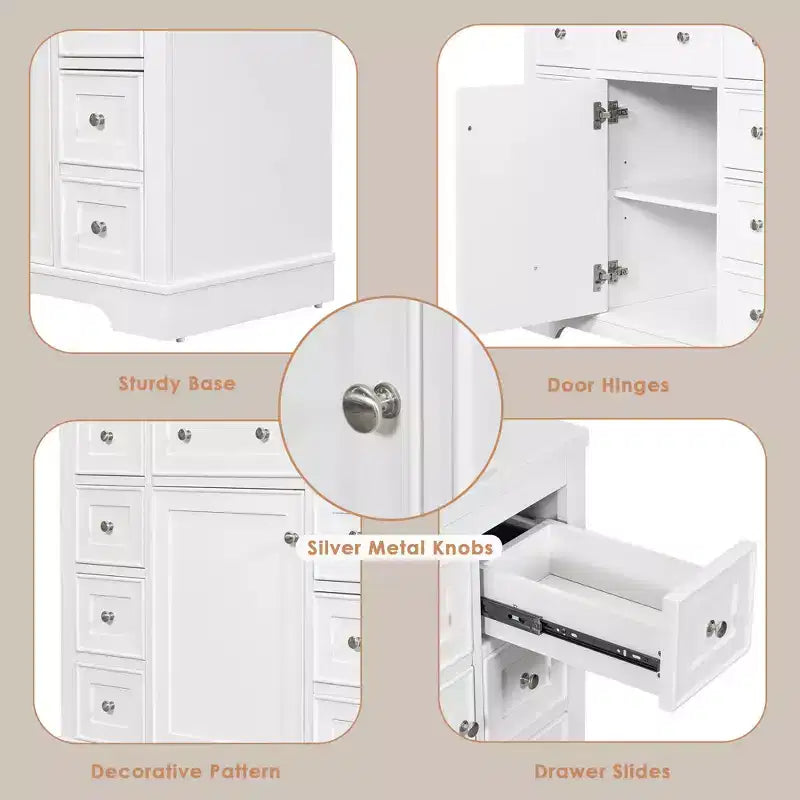 Meuble sous-vasque sans lavabo 1 porte 6 tiroirs Blanc