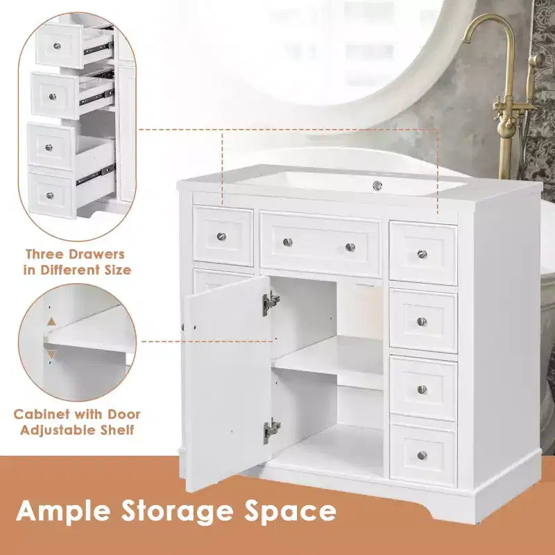 Meuble sous-vasque sans lavabo 1 porte 6 tiroirs Blanc