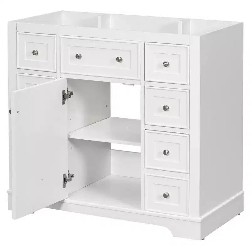 Meuble sous-vasque sans lavabo 1 porte 6 tiroirs Blanc