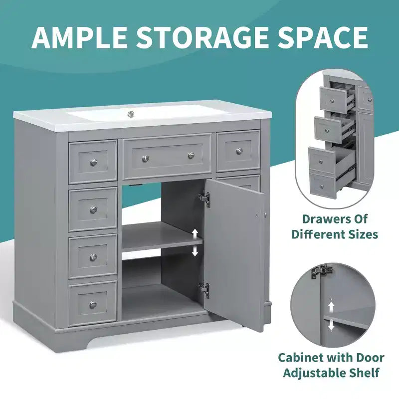 Meuble sous-vasque sans lavabo 1 porte 6 tiroirs Blanc