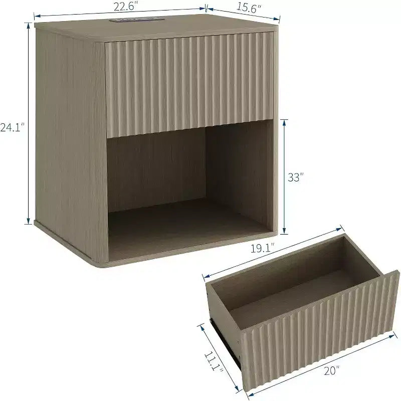 Tables de chevet cannelées de ferme, table d'appoint moderne du milieu du siècle avec tiroir, pour salon, bureau, chêne foncé