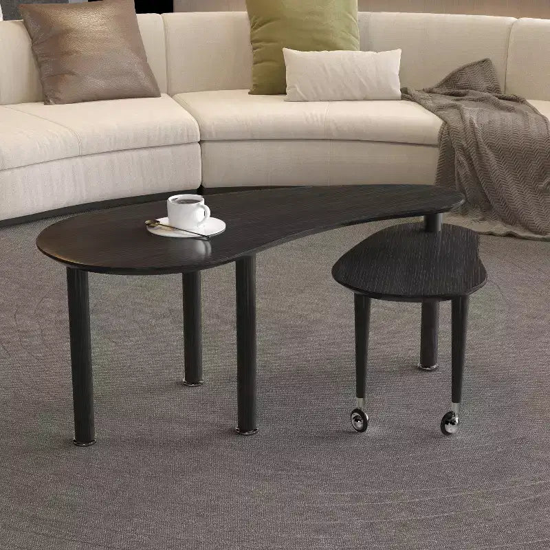 Table basse cocktail moderne rotative à 360 degrés avec pieds en bois d'hévéa