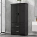 MAYEERTY Tall Bathroom Cabinet 2 Doors Drawers Adjustable Shelf MDF Black