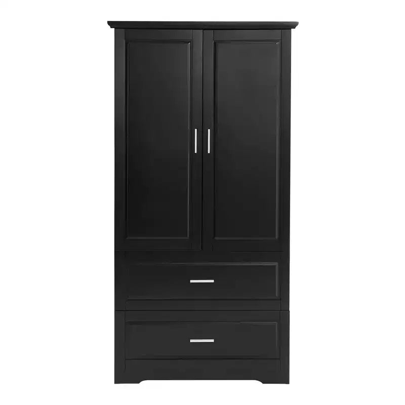 Meuble Haut de Salle de Bain 2 Portes Tiroirs Étagère Réglable MDF Noir