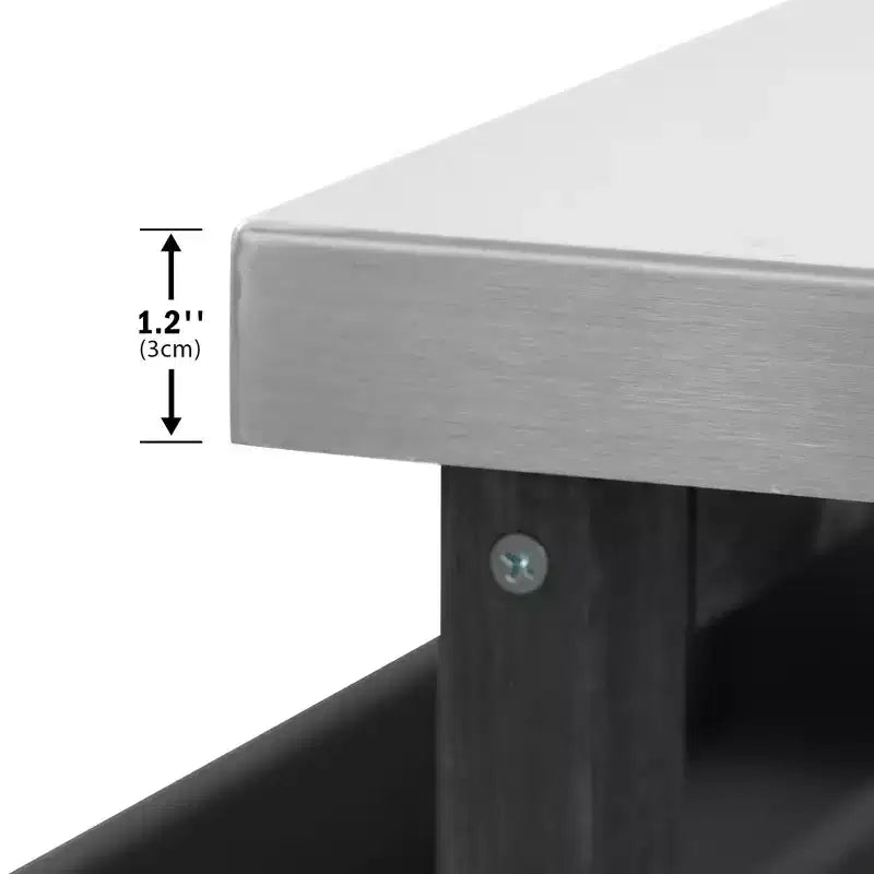 Îlot de cuisine extérieur noir de 50,25 pouces, Chariot de bar roulant en bois massif, Table de barbecue extérieure avec plateau en acier inoxydable