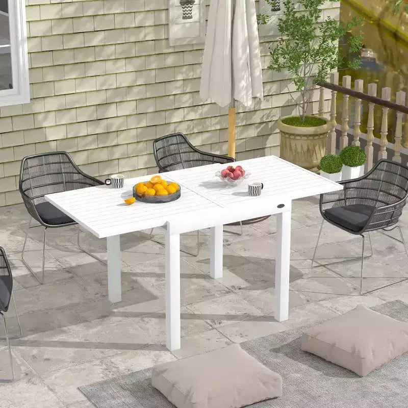 Table de patio extensible, Table à manger extérieure pour 4 à 6 personnes avec cadre en aluminium pour jardin, pelouse, balcon, terrasse