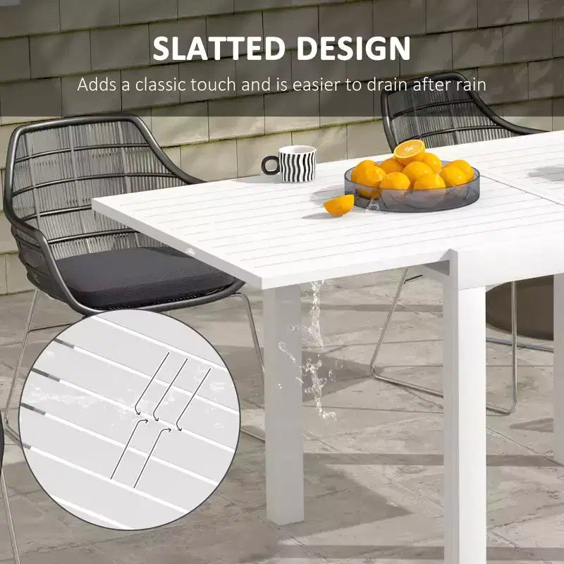 Table de patio extensible, Table à manger extérieure pour 4 à 6 personnes avec cadre en aluminium pour jardin, pelouse, balcon, terrasse