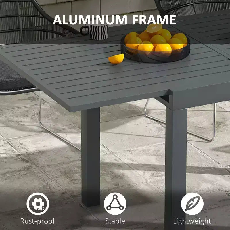 Table de patio extensible, Table à manger extérieure pour 4 à 6 personnes avec cadre en aluminium pour jardin, pelouse, balcon, terrasse