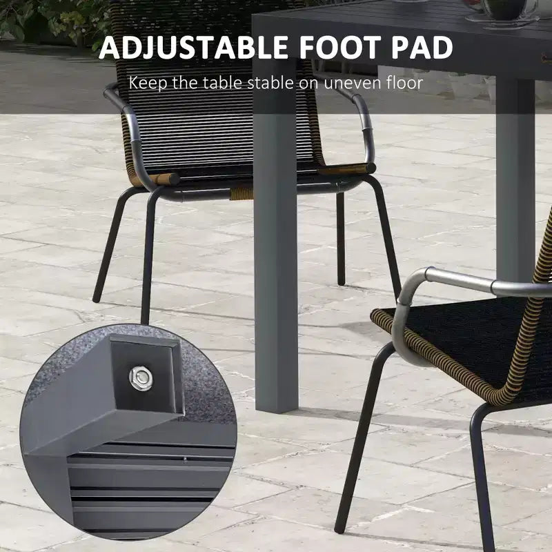 Table de patio extensible, Table à manger extérieure pour 4 à 6 personnes avec cadre en aluminium pour jardin, pelouse, balcon, terrasse