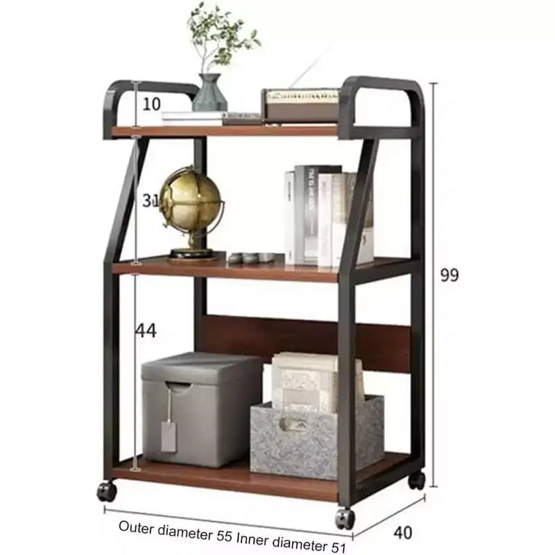 Desserte à roulettes à 3 niveaux, Table d'imprimante mobile avec étagère de rangement, Chariot d'imprimante roulant avec roulettes, Support d'imprimante marron rustique pour bureau à domicile