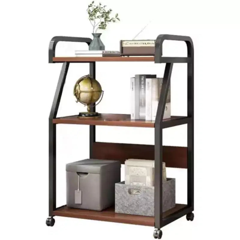 Desserte à roulettes à 3 niveaux, Table d'imprimante mobile avec étagère de rangement, Chariot d'imprimante roulant avec roulettes, Support d'imprimante marron rustique pour bureau à domicile