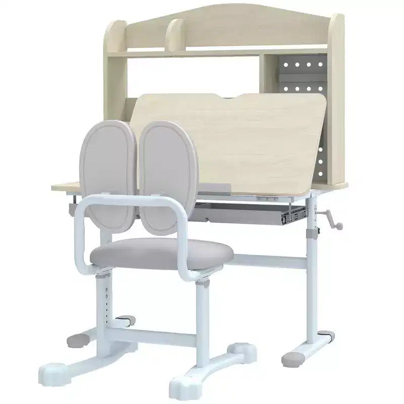 Chaise de Bureau Enfant Réglable en Hauteur, Bureau d'Étude pour Enfants avec Plateau Inclinable, Étagère et Tiroir de Rangement, pour Enfants de 3 à 12 Ans, Gris