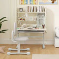 Chaise de Bureau Enfant Réglable en Hauteur, Bureau d'Étude pour Enfants avec Plateau Inclinable, Étagère et Tiroir de Rangement, pour Enfants de 3 à 12 Ans, Gris
