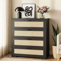 4-Drawer Rattan-Like Chest of Drawers (MDF+PB), White with Socket, Convenient Charging, Small Item Storage for Bedroom
