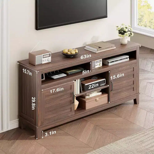 Meuble TV moderne de 65 pouces, meuble de divertissement semi-ouvert à double porte avec 8 compartiments de rangement et étagères pour salon