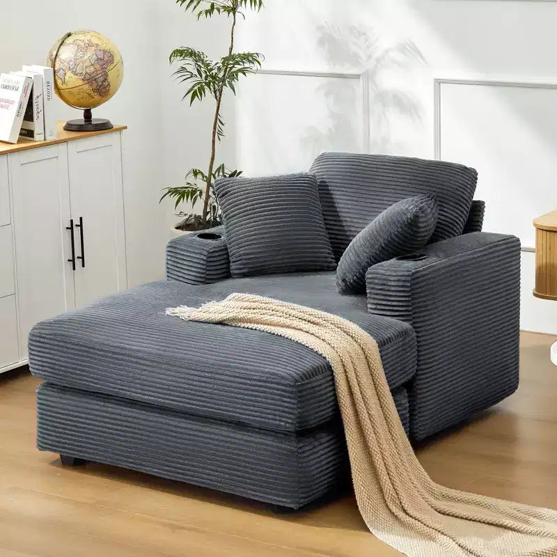 Canapé inclinable en velours côtelé avec pouf Fauteuil d'appoint moderne pour salon ou chambre à coucher