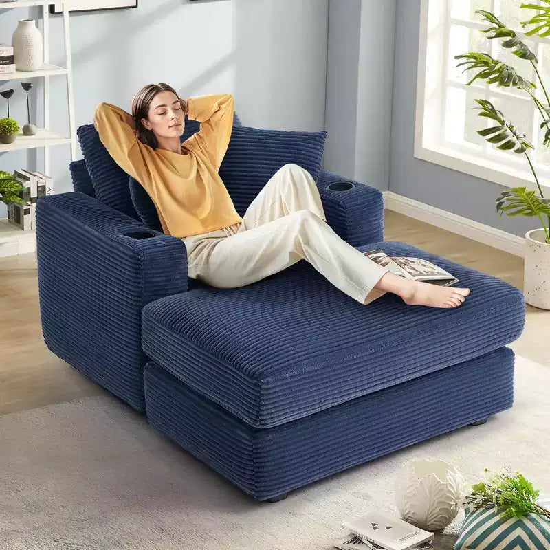 Canapé inclinable en velours côtelé avec pouf Fauteuil d'appoint moderne pour salon ou chambre à coucher